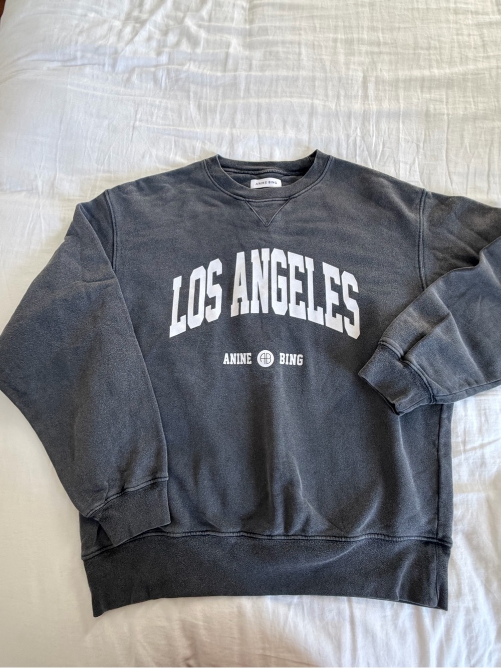 Anine Bing Charcoal Crewneck Sweatshirt with White 'Los Angeles' Print